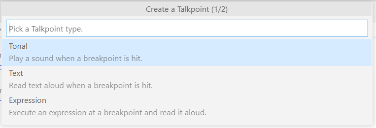 The create talkpoints user interface showing a dropdown selection to create a Talkpoint with the options of Tonal, Text, and Expression.